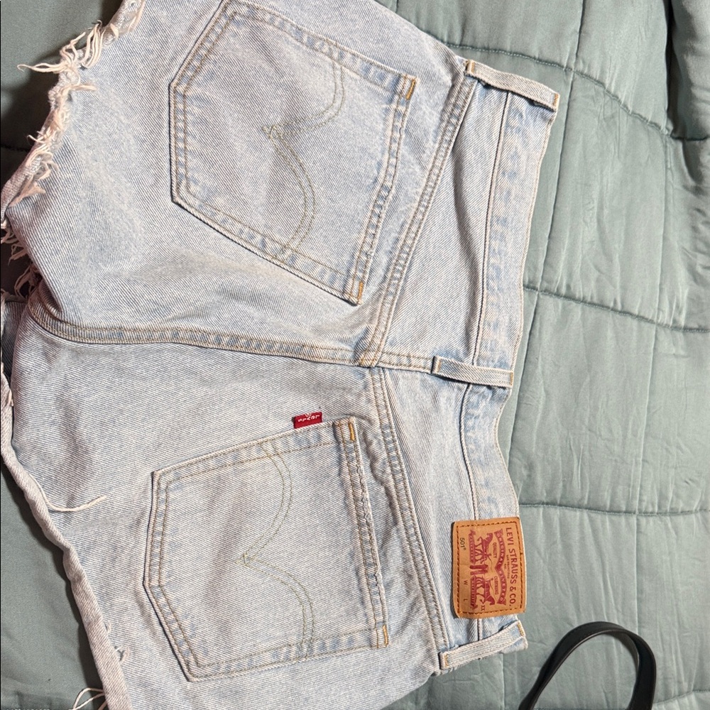 Levi's Distressed Light Blue Denim Shorts - Picture 3 of 3